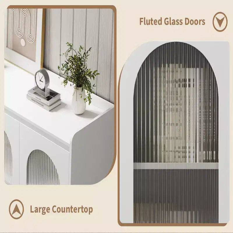 Wood Composite Sideboard Long Rainbow Glass Dining Cabinet with Durable Wood Composite, Elegant Glass Design, Spacious Storage, Modern Style