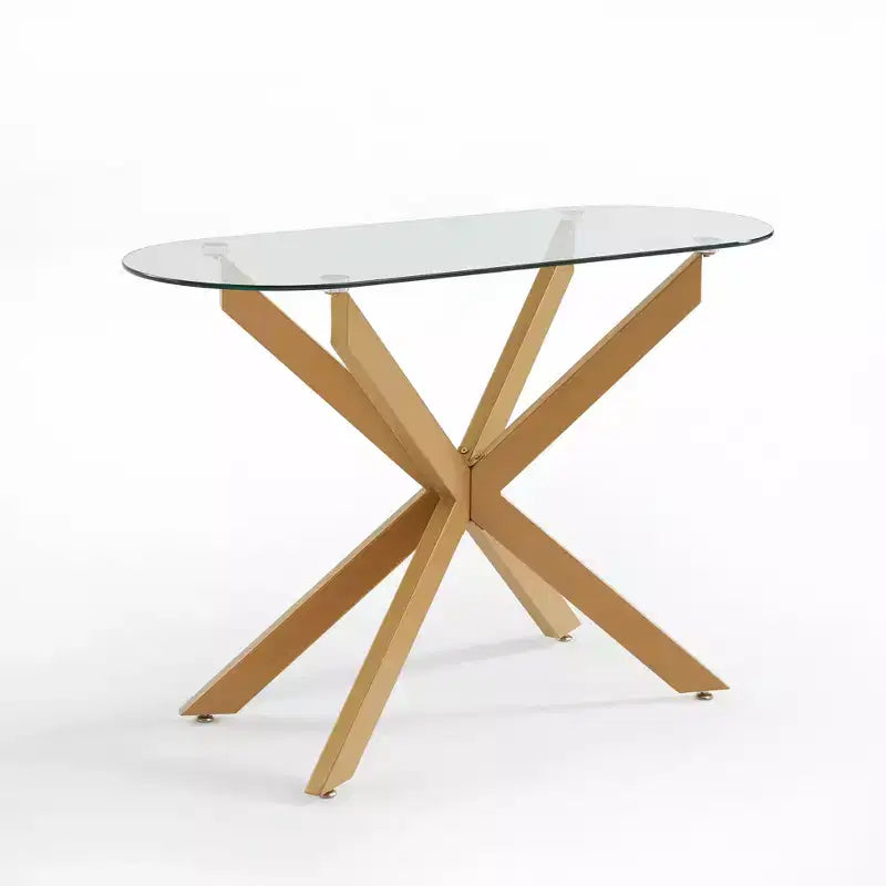 Modern Geometric Glass Console Table with Metal Tubular Legs