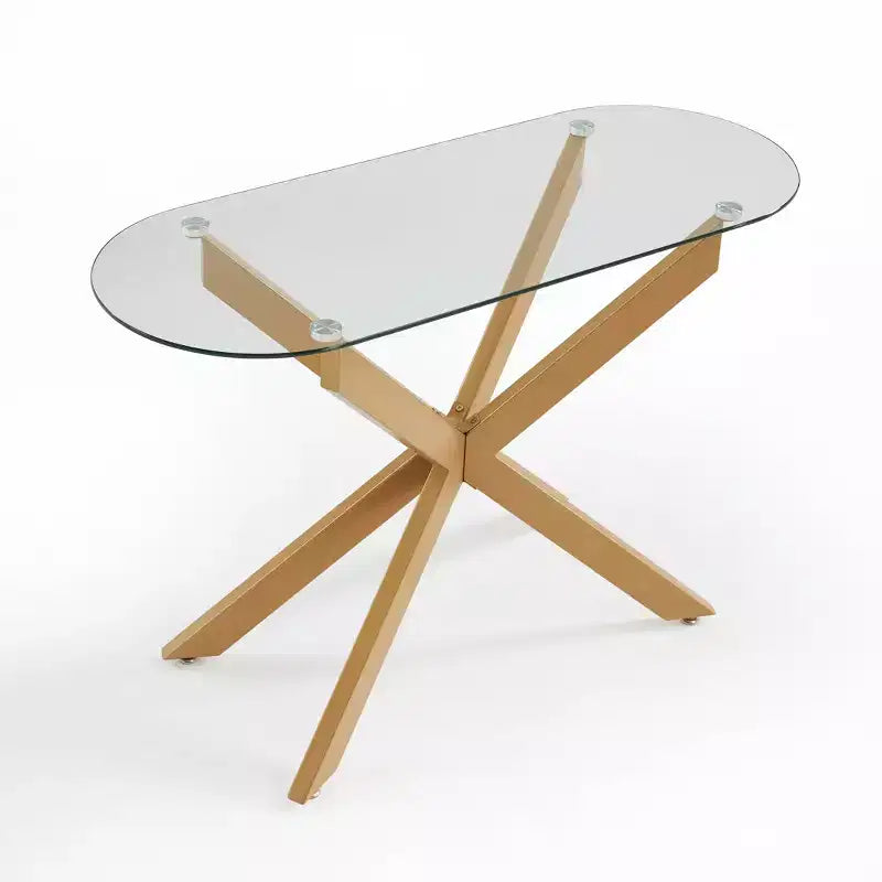 Modern Geometric Glass Console Table with Metal Tubular Legs