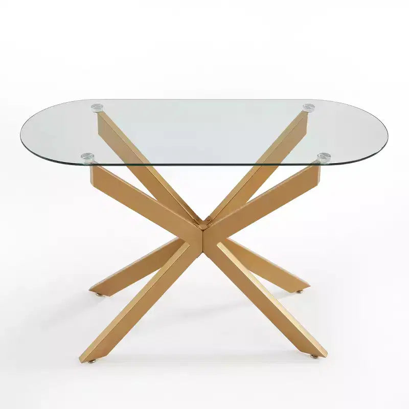 Modern Geometric Glass Console Table with Metal Tubular Legs