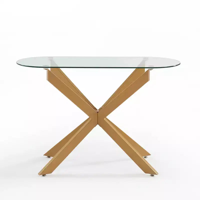 Modern Geometric Glass Console Table with Metal Tubular Legs