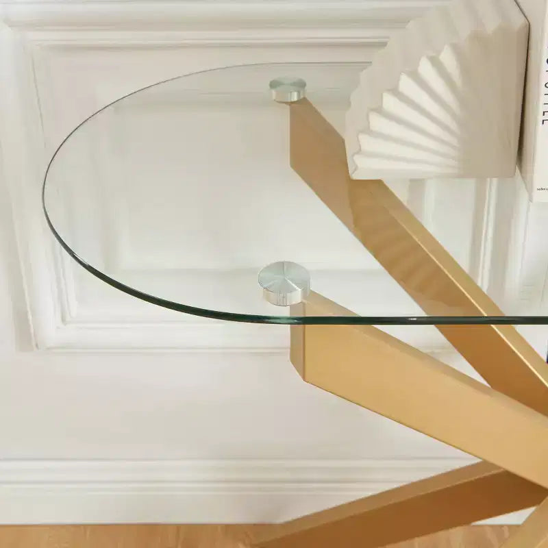Modern Geometric Glass Console Table with Metal Tubular Legs