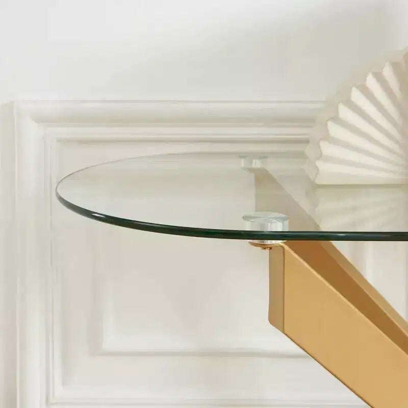 Modern Geometric Glass Console Table with Metal Tubular Legs