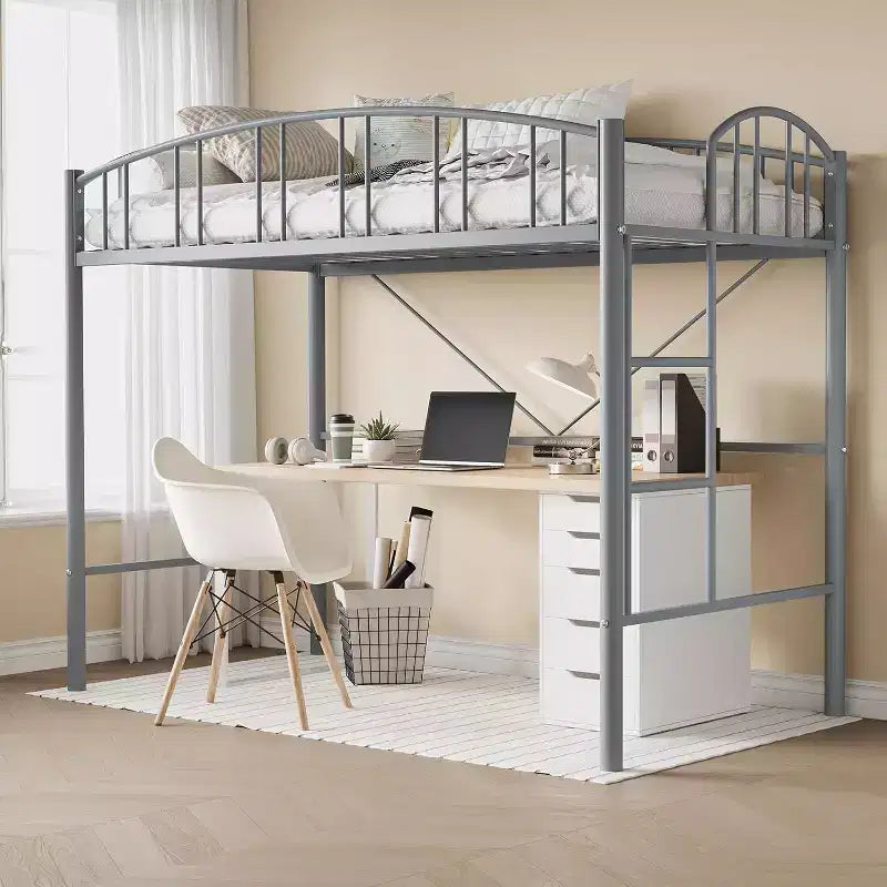 Acekool Lit Mezzanine Jumeau avec Échelle de Sécurité et Garde-corps Cintrée, Cadre en Métal, Gain de Place, Conception Silencieuse