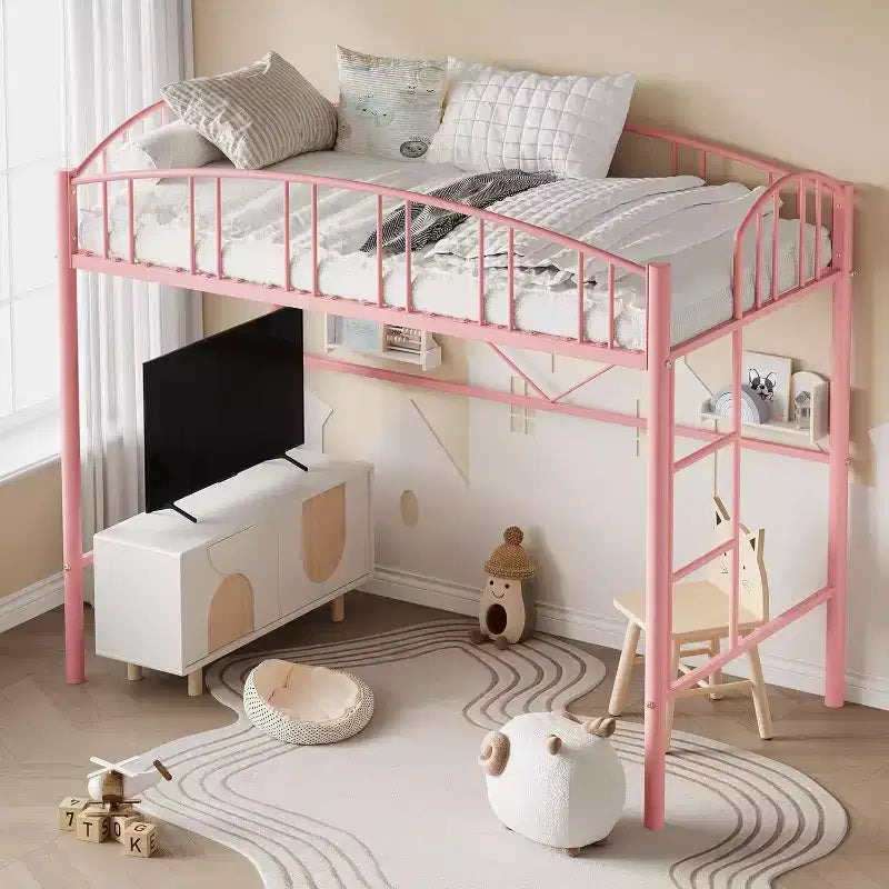 Acekool Lit Mezzanine Jumeau avec Échelle de Sécurité et Garde-corps Cintrée, Cadre en Métal, Gain de Place, Conception Silencieuse