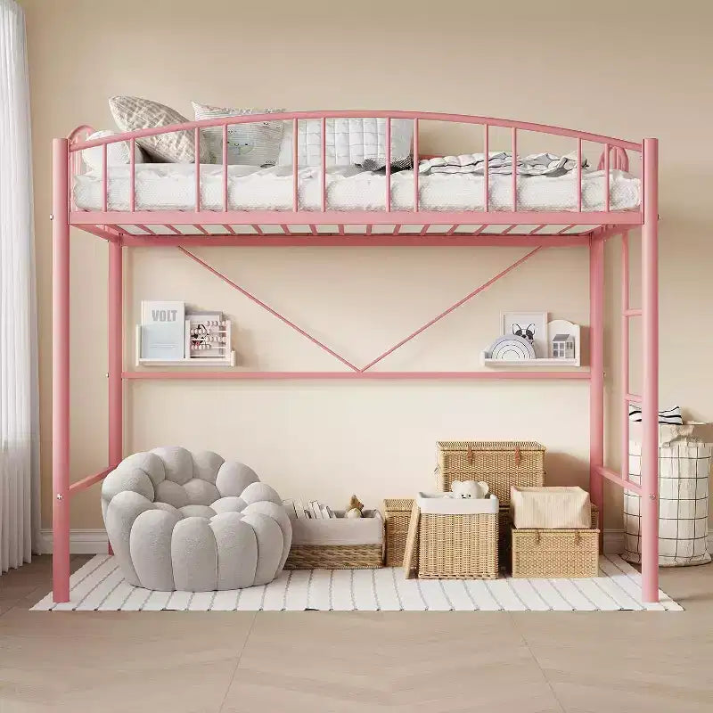 Acekool Lit Mezzanine Jumeau avec Échelle de Sécurité et Garde-corps Cintrée, Cadre en Métal, Gain de Place, Conception Silencieuse