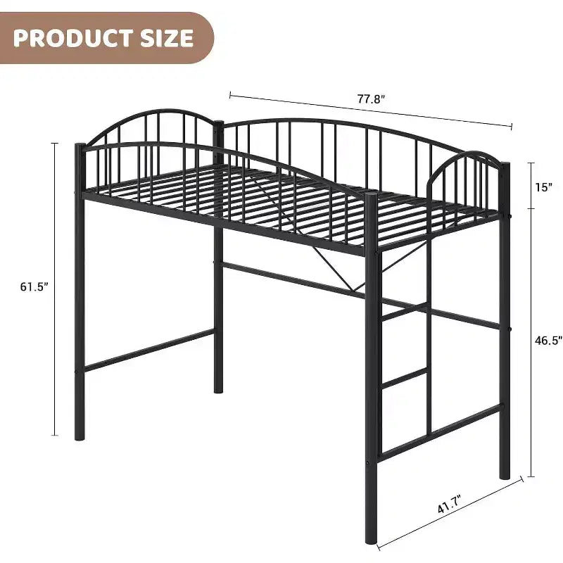 Acekool Lit Mezzanine Jumeau avec Échelle de Sécurité et Garde-corps Cintrée, Cadre en Métal, Gain de Place, Conception Silencieuse