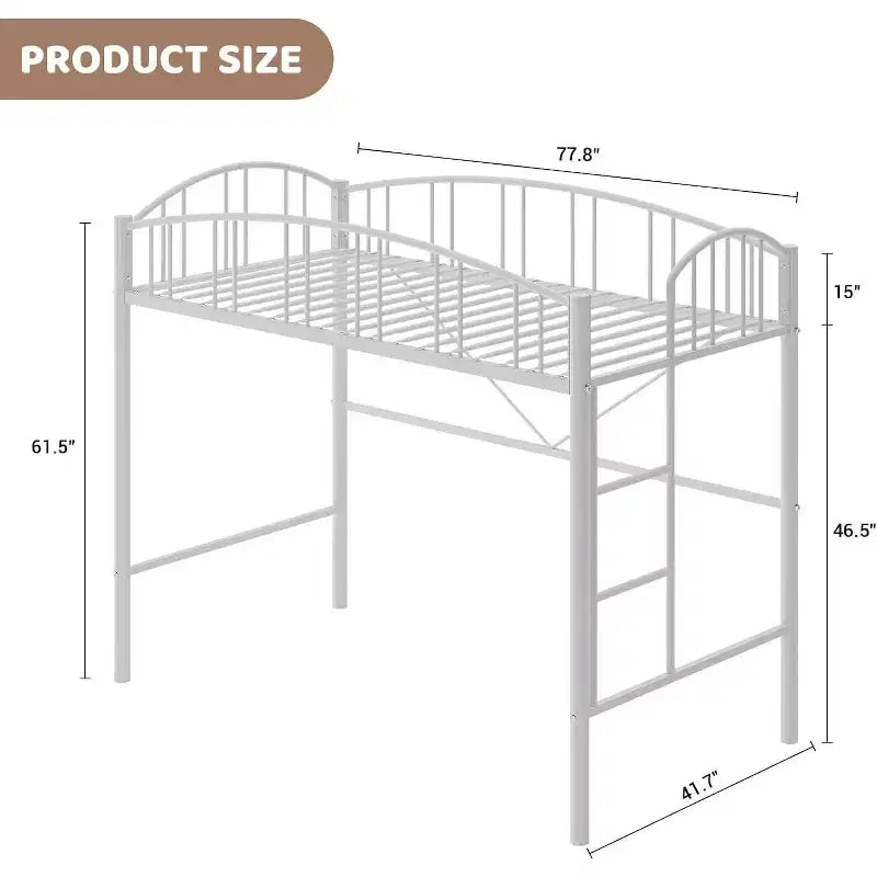 Acekool Lit Mezzanine Jumeau avec Échelle de Sécurité et Garde-corps Cintrée, Cadre en Métal, Gain de Place, Conception Silencieuse