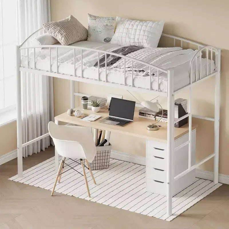 Acekool Lit Mezzanine Jumeau avec Échelle de Sécurité et Garde-corps Cintrée, Cadre en Métal, Gain de Place, Conception Silencieuse
