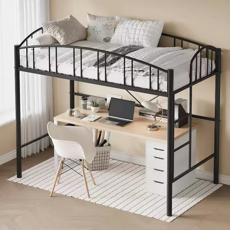 Acekool Lit Mezzanine Jumeau avec Échelle de Sécurité et Garde-corps Cintrée, Cadre en Métal, Gain de Place, Conception Silencieuse