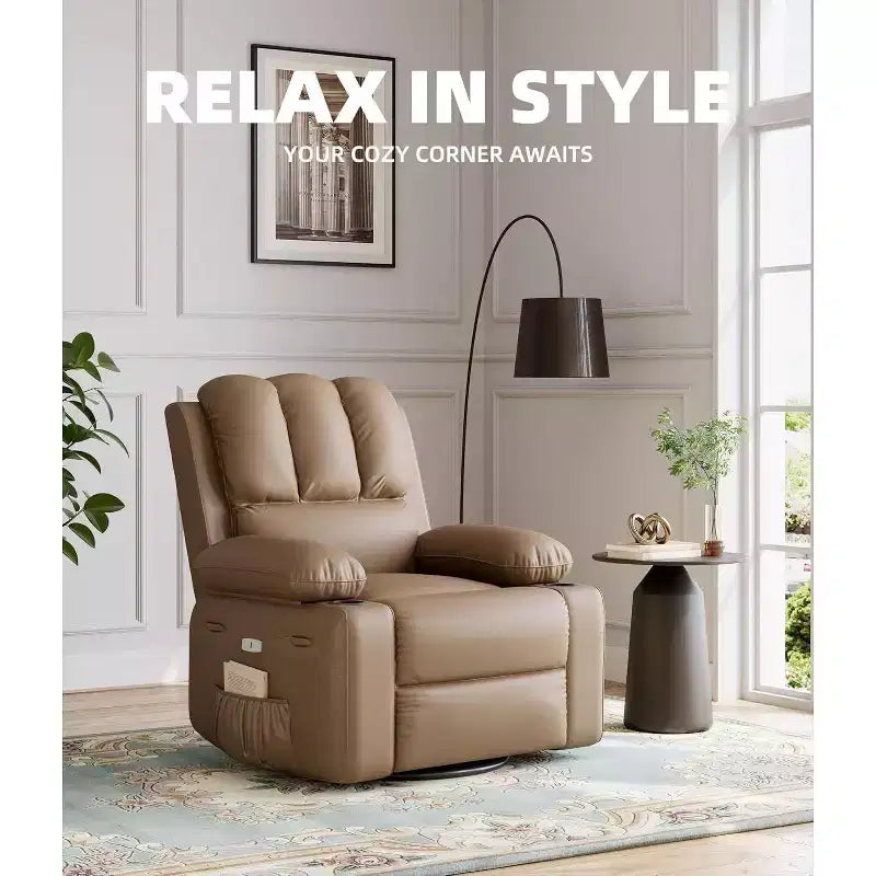 Fauteuil inclinable électrique Acekool avec chauffage et massage, fonction pivotante et bascule, port USB, porte-gobelets, poches latérales, siège extra-large, pour salon