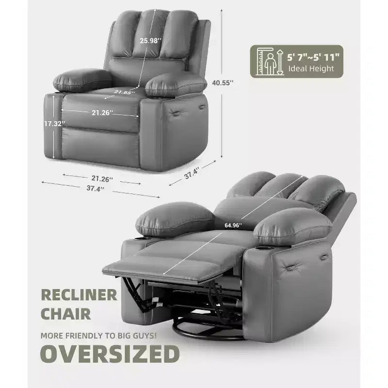 Fauteuil inclinable électrique Acekool avec chauffage et massage, fonction pivotante et bascule, port USB, porte-gobelets, poches latérales, siège extra-large, pour salon