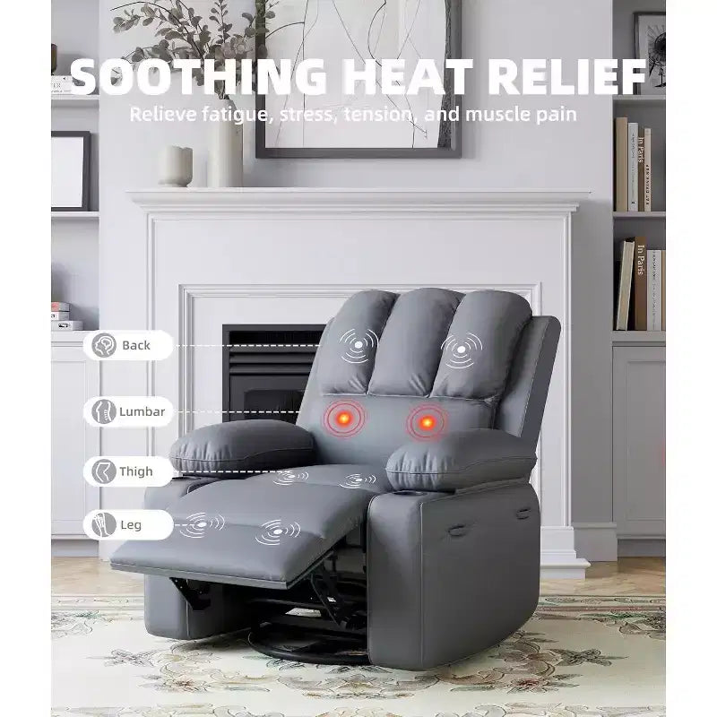 Fauteuil inclinable électrique Acekool avec chauffage et massage, fonction pivotante et bascule, port USB, porte-gobelets, poches latérales, siège extra-large, pour salon