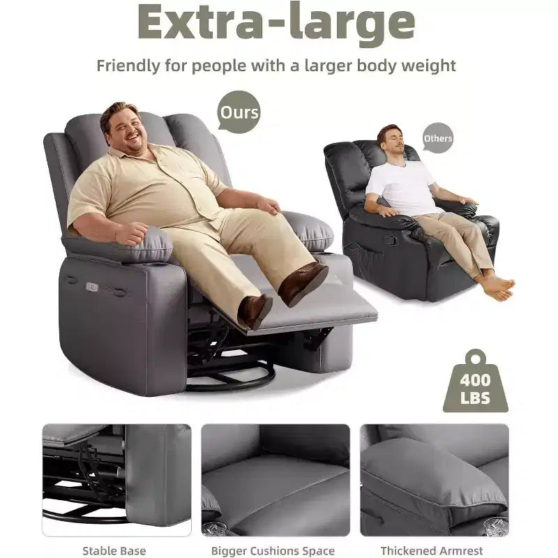 Fauteuil inclinable électrique Acekool avec chauffage et massage, fonction pivotante et bascule, port USB, porte-gobelets, poches latérales, siège extra-large, pour salon