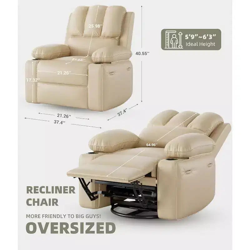Fauteuil inclinable électrique Acekool avec chauffage et massage, fonction pivotante et bascule, port USB, porte-gobelets, poches latérales, siège extra-large, pour salon