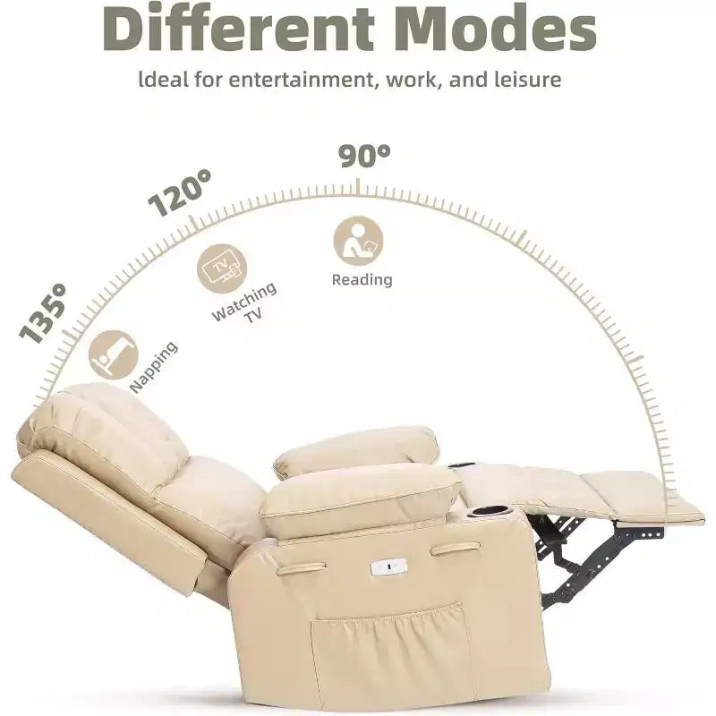 Fauteuil inclinable électrique Acekool avec chauffage et massage, fonction pivotante et bascule, port USB, porte-gobelets, poches latérales, siège extra-large, pour salon