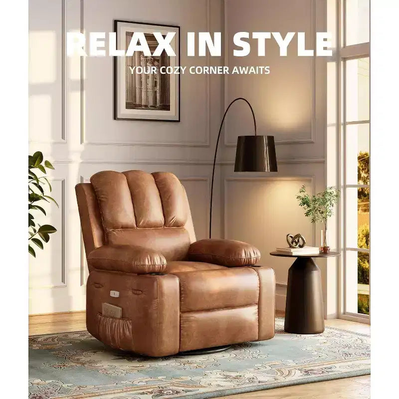 Fauteuil inclinable électrique Acekool avec chauffage et massage, fonction pivotante et bascule, port USB, porte-gobelets, poches latérales, siège extra-large, pour salon