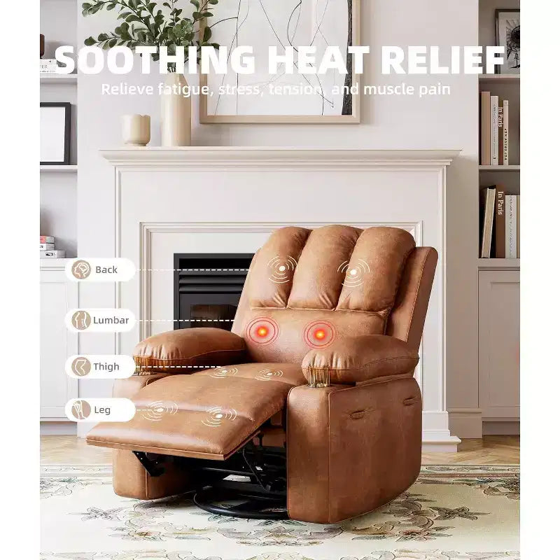 Fauteuil inclinable électrique Acekool avec chauffage et massage, fonction pivotante et bascule, port USB, porte-gobelets, poches latérales, siège extra-large, pour salon