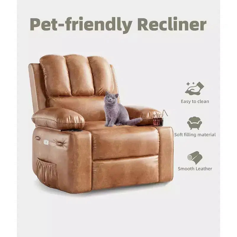 Fauteuil inclinable électrique Acekool avec chauffage et massage, fonction pivotante et bascule, port USB, porte-gobelets, poches latérales, siège extra-large, pour salon