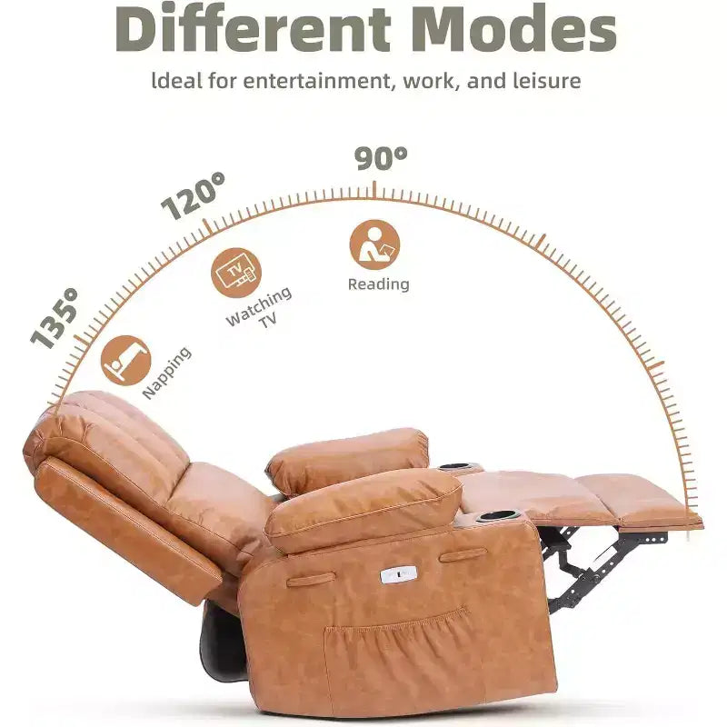 Fauteuil inclinable électrique Acekool avec chauffage et massage, fonction pivotante et bascule, port USB, porte-gobelets, poches latérales, siège extra-large, pour salon