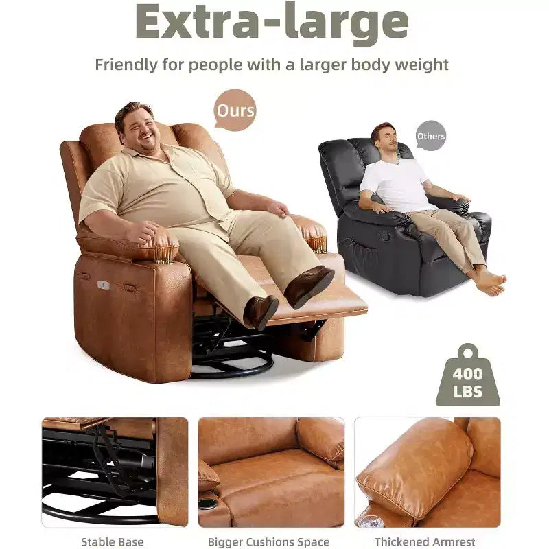 Fauteuil inclinable électrique Acekool avec chauffage et massage, fonction pivotante et bascule, port USB, porte-gobelets, poches latérales, siège extra-large, pour salon