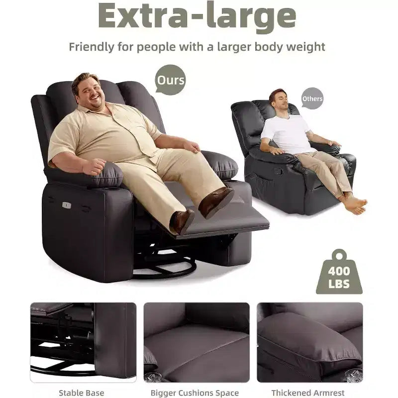Fauteuil inclinable électrique Acekool avec chauffage et massage, fonction pivotante et bascule, port USB, porte-gobelets, poches latérales, siège extra-large, pour salon