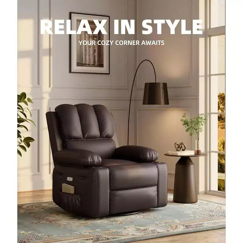 Fauteuil inclinable électrique Acekool avec chauffage et massage, fonction pivotante et bascule, port USB, porte-gobelets, poches latérales, siège extra-large, pour salon