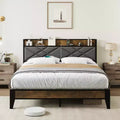 King Size Bed Frame with Charging Station, Button Tufted Headboard, Metal Platform with Storage Shelf, Metal Slats Support, No Box Spring Needed