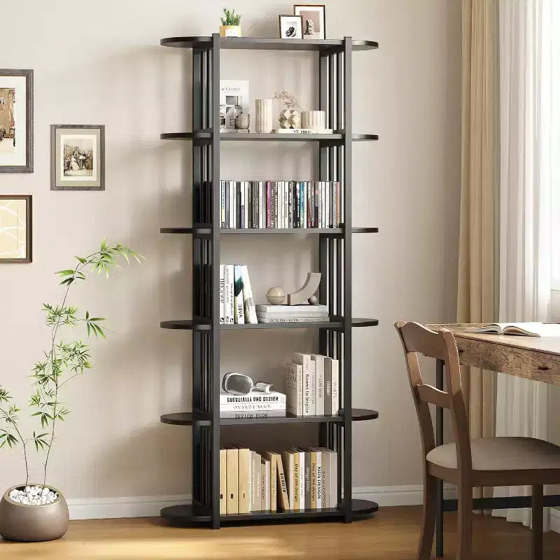 Book Shelf, 6 Tier Bookcase, Modern Tall Bookshelf for Garage Kit, CDs, Movies, Free Standing Industrial Corner Storage Organizer