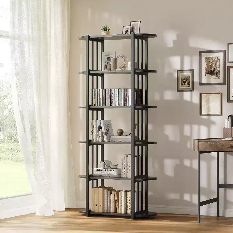 Book Shelf, 6 Tier Bookcase, Modern Tall Bookshelf for Garage Kit, CDs, Movies, Free Standing Industrial Corner Storage Organizer