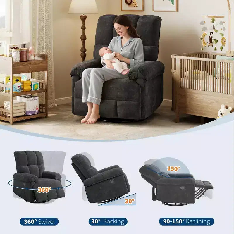 Fauteuil inclinable manuel Acekool, fauteuil inclinable pivotant et coulissant à 360° avec accoudoirs rembourrés, fauteuil moderne en chenille