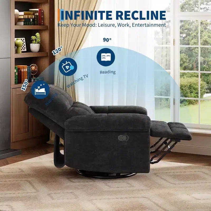 Fauteuil inclinable manuel Acekool, fauteuil inclinable pivotant et coulissant à 360° avec accoudoirs rembourrés, fauteuil moderne en chenille