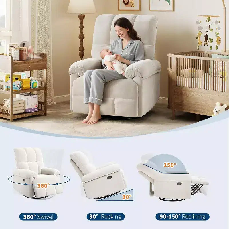 Fauteuil inclinable manuel Acekool, fauteuil inclinable pivotant et coulissant à 360° avec accoudoirs rembourrés, fauteuil moderne en chenille