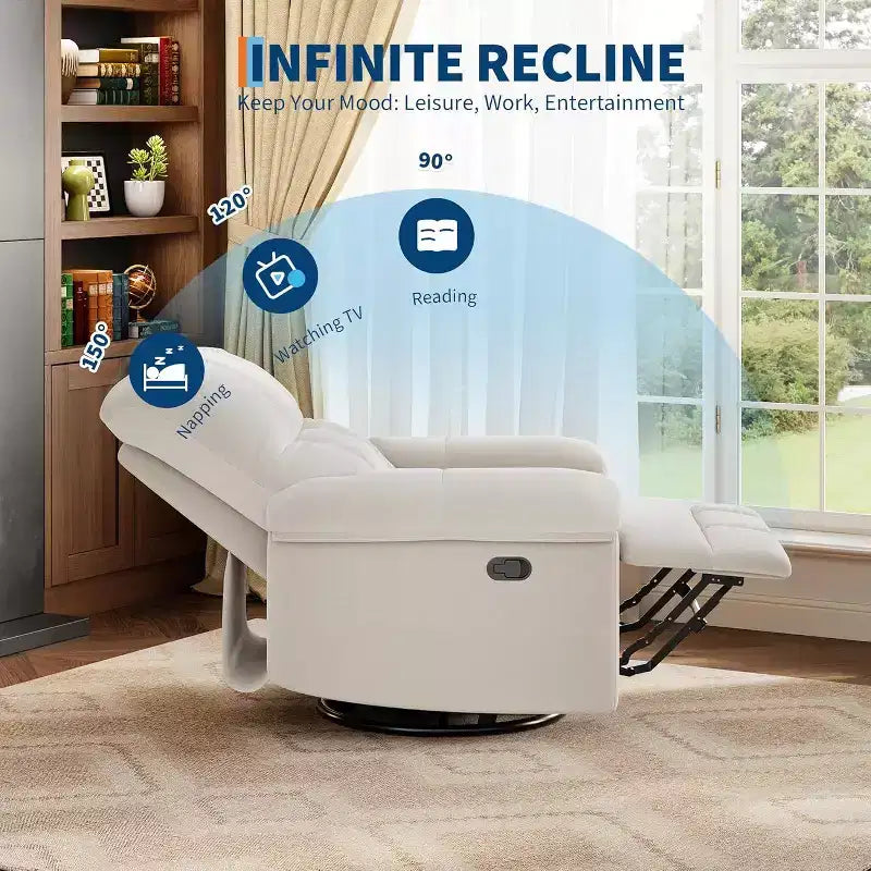 Fauteuil inclinable manuel Acekool, fauteuil inclinable pivotant et coulissant à 360° avec accoudoirs rembourrés, fauteuil moderne en chenille