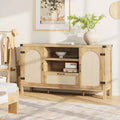 Kitchen Coffee Bar Cabinet with Doors and Drawer, Boho Farmhouse Sideboard with Adjustable Shelves and Handle for Kitchen, Living Room, Natural
