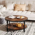 Round Coffee Table Living Room 34.25in Rustic Circle Center Table with Storage Shelf 2-Tier Modern Wood Coffee Table, Easy Assembly(Brown)