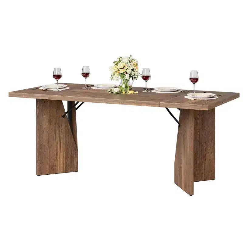 Dining Table for 6, Farmhouse Rectangular Kichen Table with Sturdy Frame, Wooden Thickened Long Desk