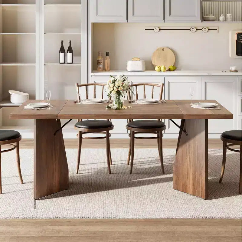 Dining Table for 6, Farmhouse Rectangular Kichen Table with Sturdy Frame, Wooden Thickened Long Desk