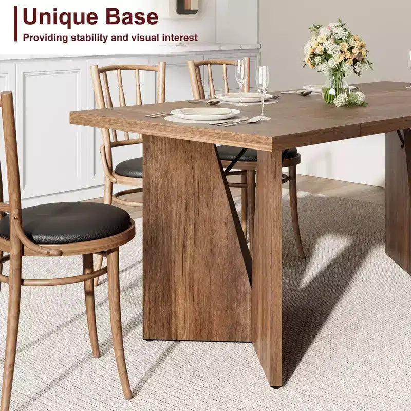 Dining Table for 6, Farmhouse Rectangular Kichen Table with Sturdy Frame, Wooden Thickened Long Desk