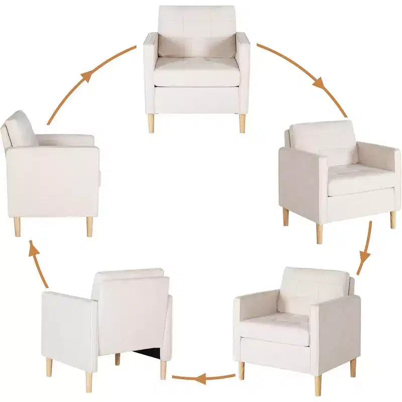 TYBOATLE Decor Linen Comfy Round Arms Chair for Living Room, Reading Leisure Chair with High Back for Living Room Bedroom Waiting Room, White