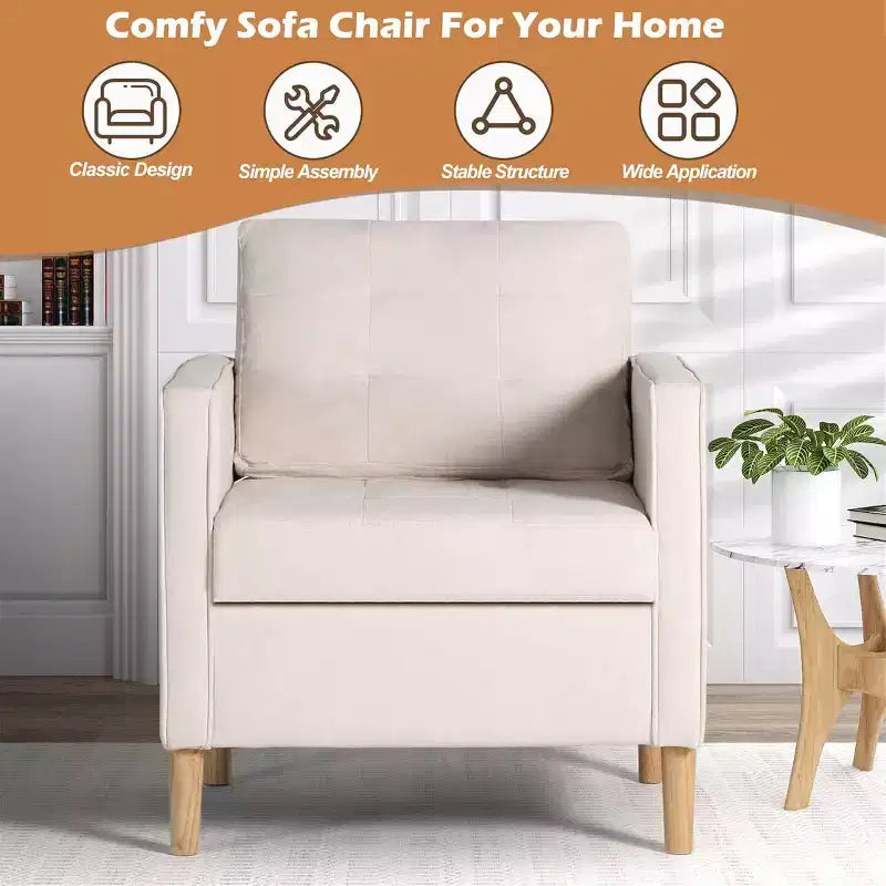 TYBOATLE Decor Linen Comfy Round Arms Chair for Living Room, Reading Leisure Chair with High Back for Living Room Bedroom Waiting Room, White