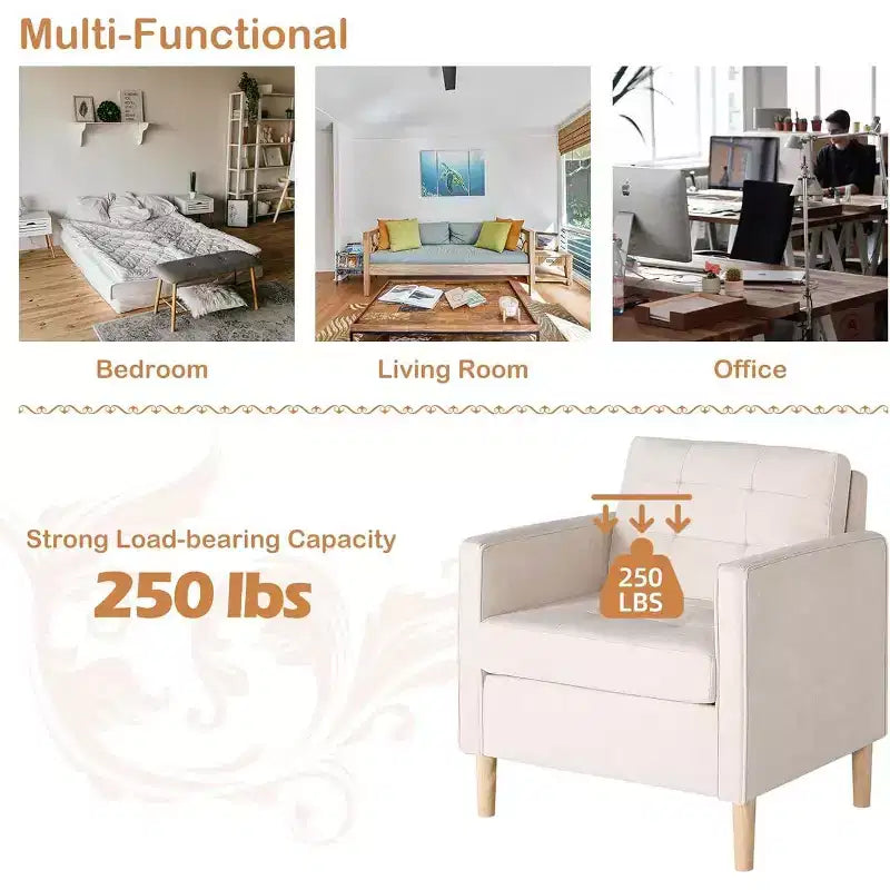 TYBOATLE Decor Linen Comfy Round Arms Chair for Living Room, Reading Leisure Chair with High Back for Living Room Bedroom Waiting Room, White