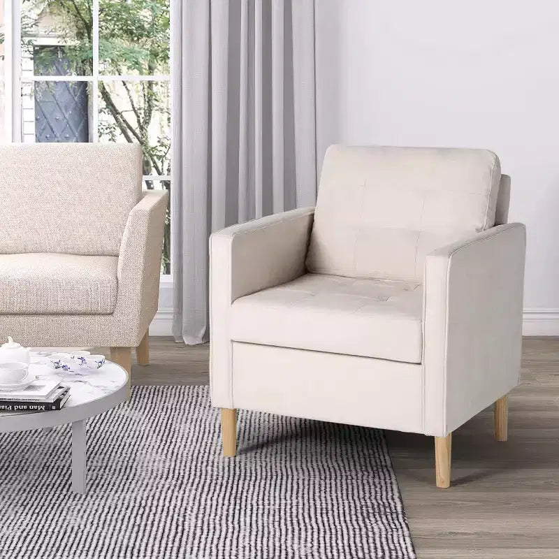 TYBOATLE Decor Linen Comfy Round Arms Chair for Living Room, Reading Leisure Chair with High Back for Living Room Bedroom Waiting Room, White