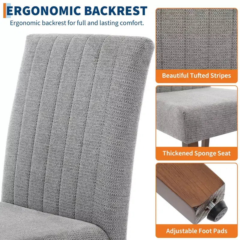 Upholstered Dining Chairs Set of 2, Linen Kitchen Chair with High Backrest & Wide Seat, Comfy Armless Side Chair, Accent Parson Chairs