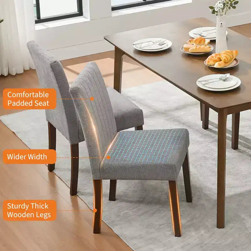Upholstered Dining Chairs Set of 2, Linen Kitchen Chair with High Backrest & Wide Seat, Comfy Armless Side Chair, Accent Parson Chairs