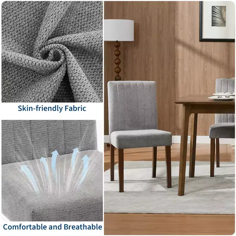 Upholstered Dining Chairs Set of 2, Linen Kitchen Chair with High Backrest & Wide Seat, Comfy Armless Side Chair, Accent Parson Chairs
