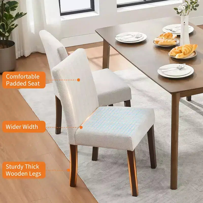 Upholstered Dining Chairs Set of 2, Linen Kitchen Chair with High Backrest & Wide Seat, Comfy Armless Side Chair, Accent Parson Chairs