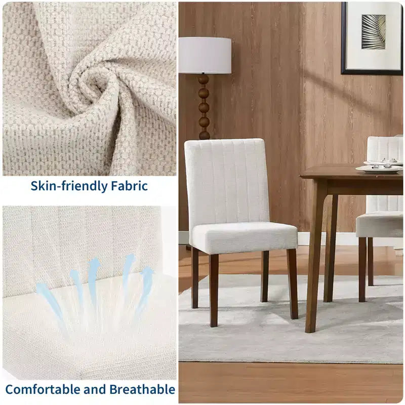 Upholstered Dining Chairs Set of 2, Linen Kitchen Chair with High Backrest & Wide Seat, Comfy Armless Side Chair, Accent Parson Chairs