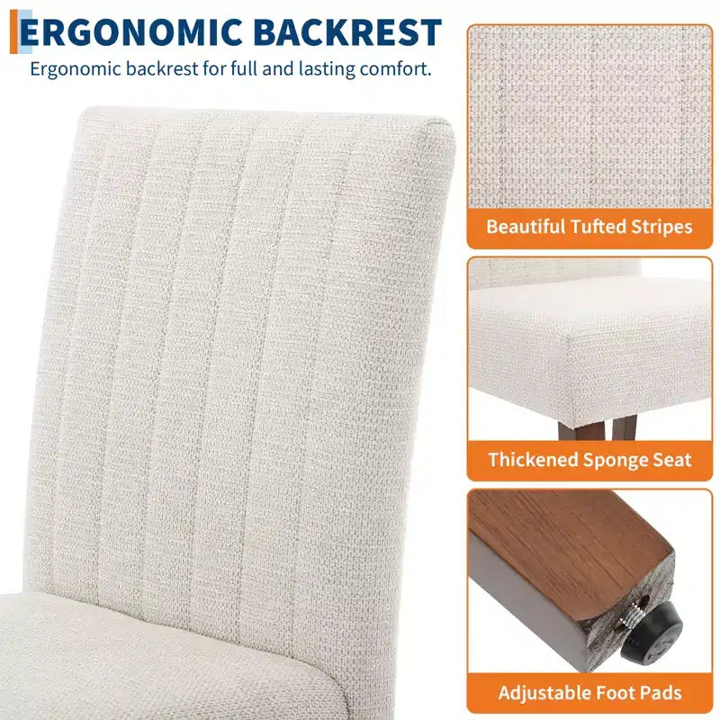 Upholstered Dining Chairs Set of 2, Linen Kitchen Chair with High Backrest & Wide Seat, Comfy Armless Side Chair, Accent Parson Chairs