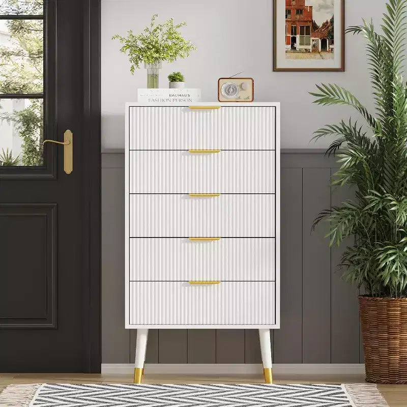 Acekool 5 Drawer Dresser for Bedroom, Modern Chest of Drawers, Wood Storage Cabinet Organizer Nightstand for Closet Living Room, Black